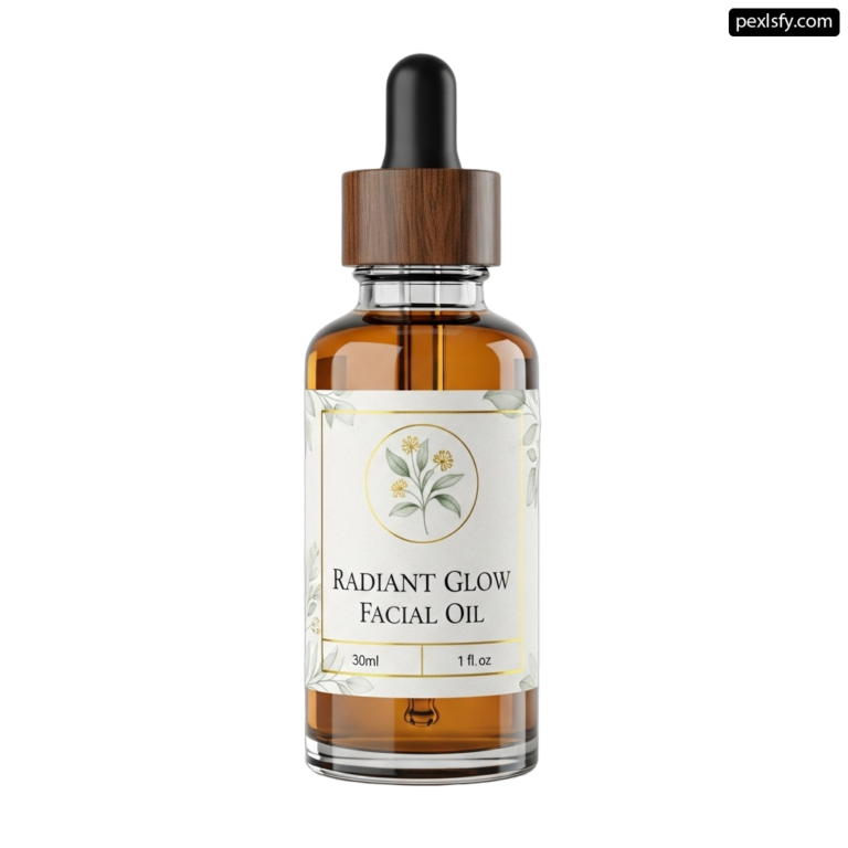 Bottle of radiant glow facial oil png transparent background