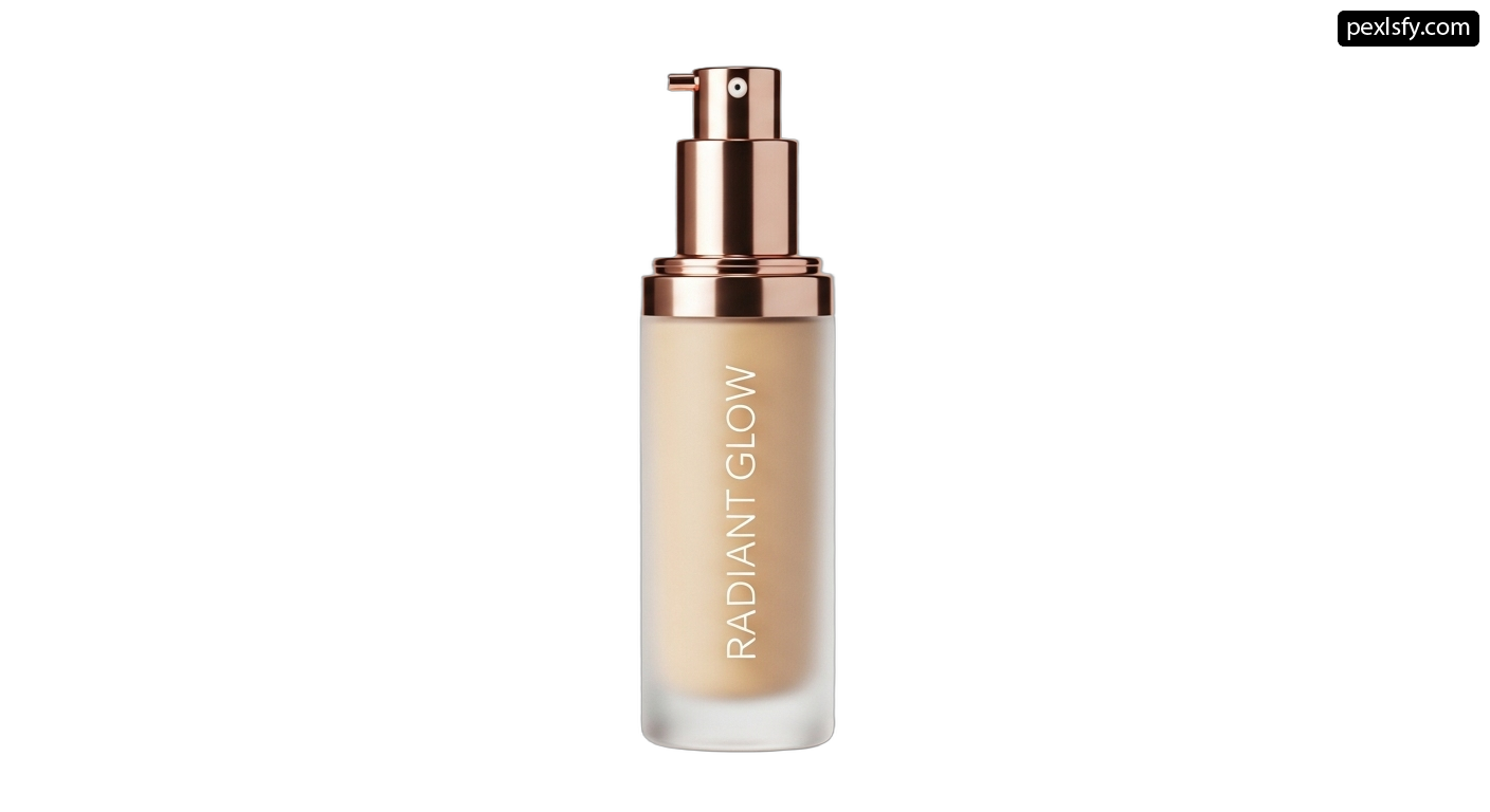 Bottle of radiant glow foundation on a white background png transparent background