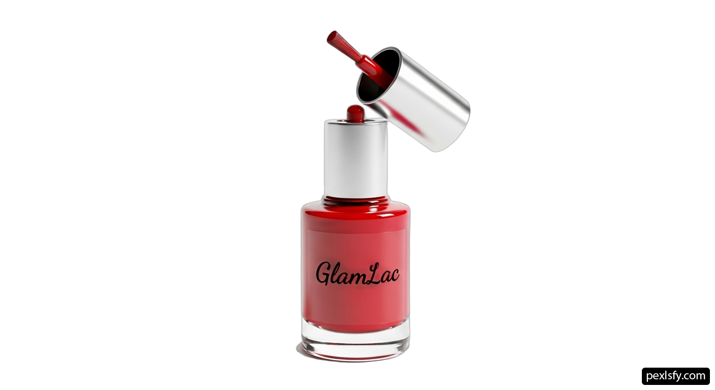 Bottle of red nail polish with a silver cap png transparent background