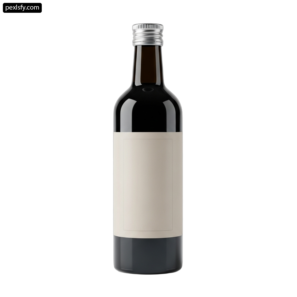 Bottle of red wine with a white label png transparent background