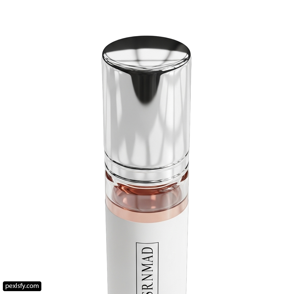 Bottle of serum sitting on top of a white surface png transparent background