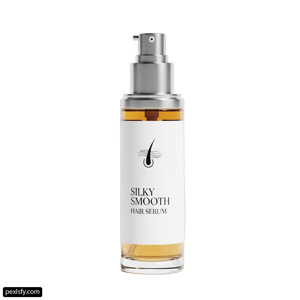 Bottle of silky smooth hair serum on a white background png transparent background