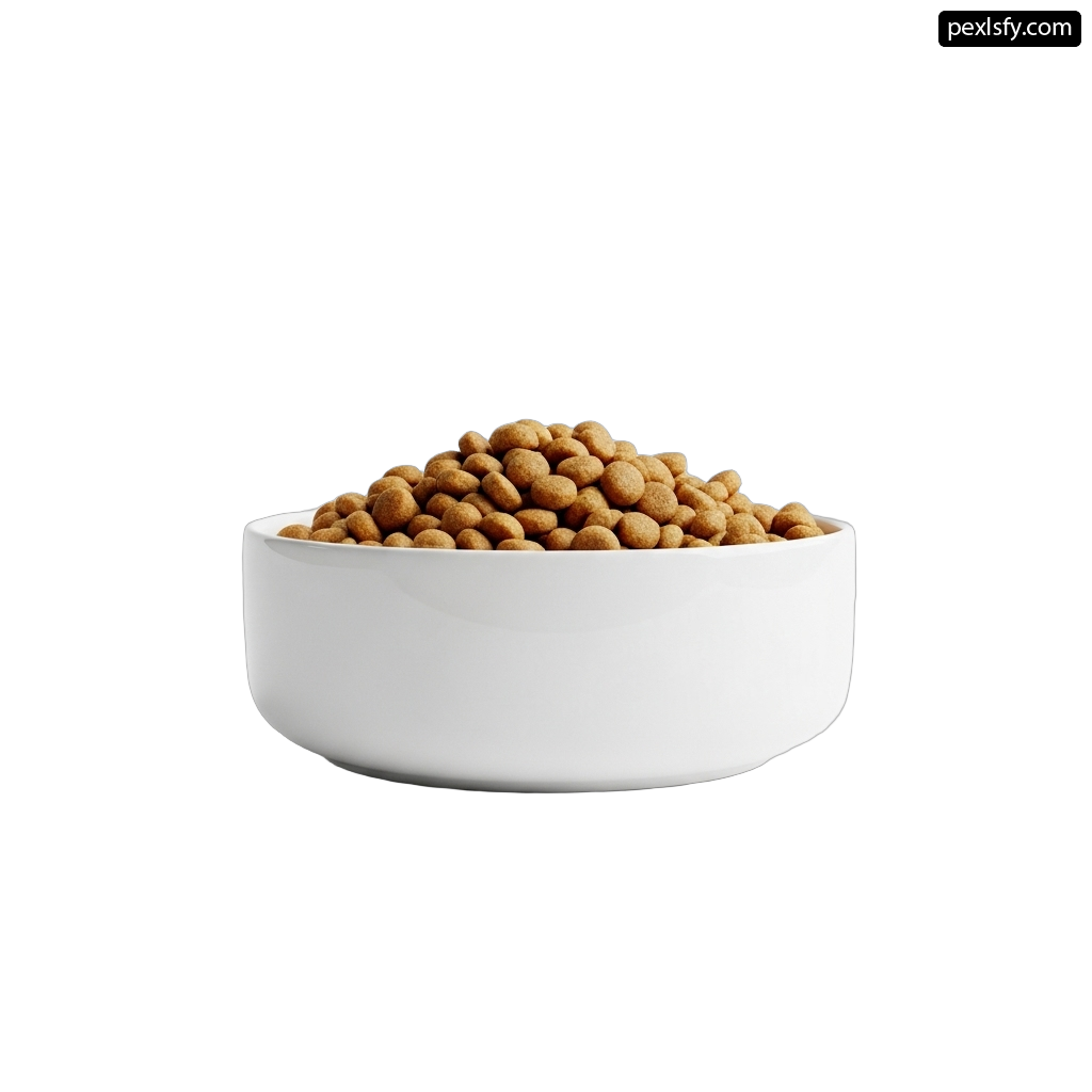 Bowl of dry dog food on a white background png transparent background