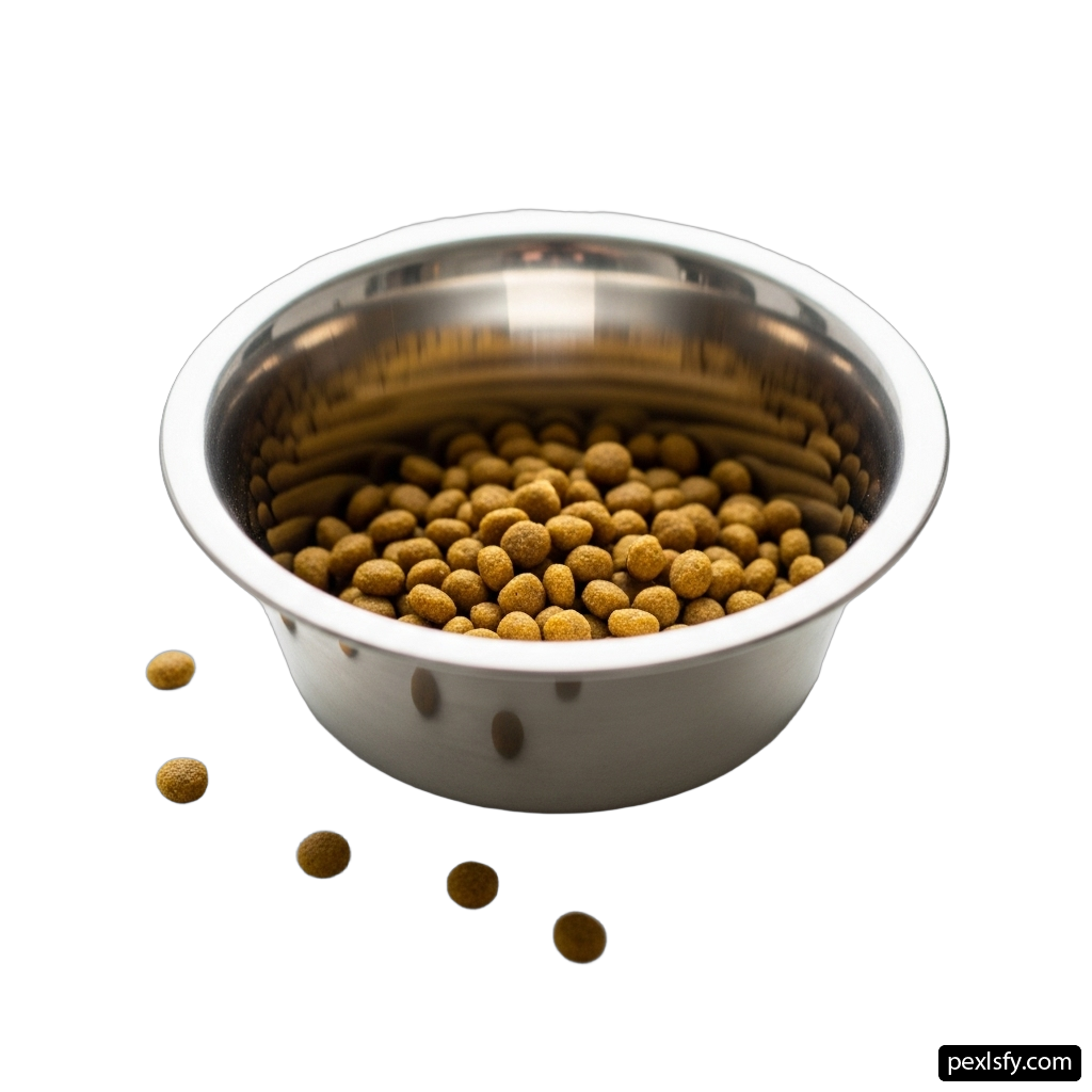 Bowl of dry dog food on a white background png transparent background