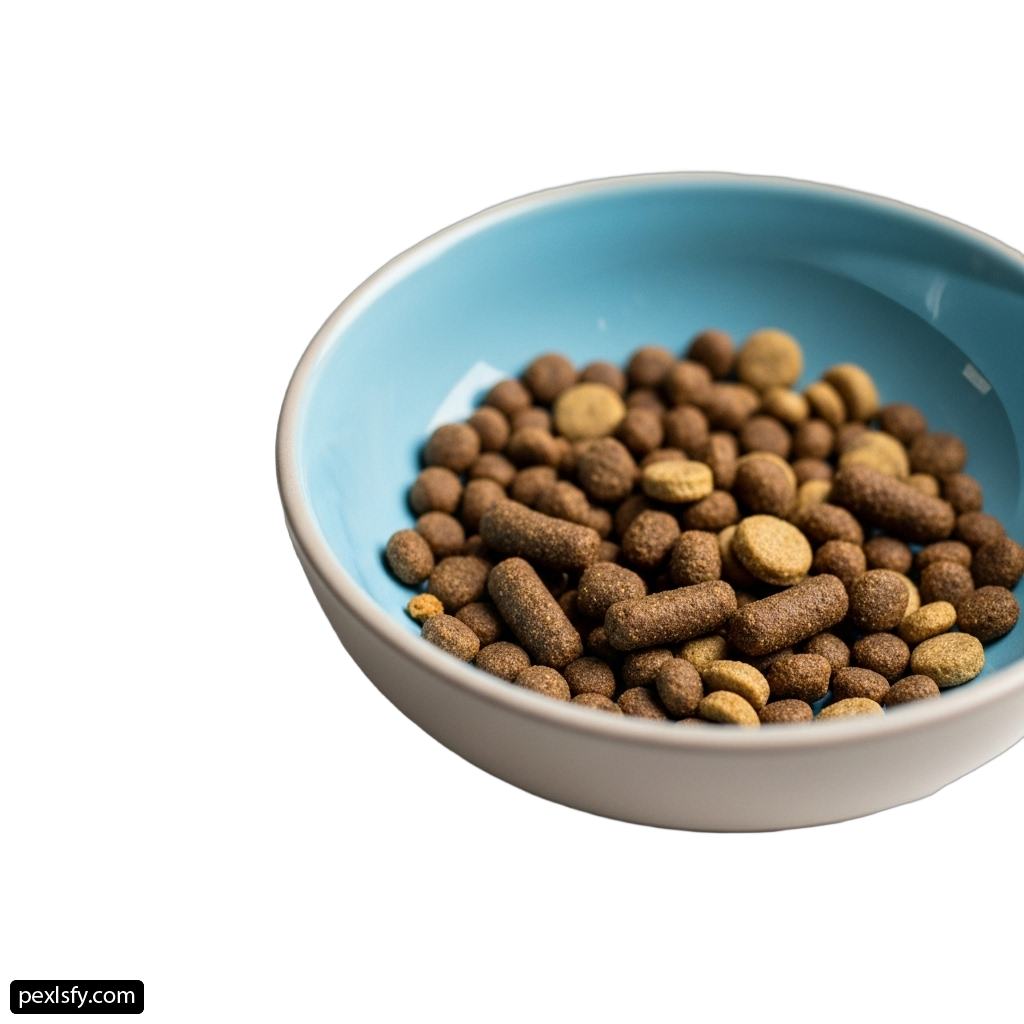 Bowl of dry dog food on a white background png transparent background