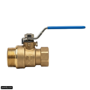 Brass ball valve with a blue handle png transparent background