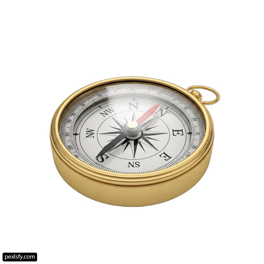 Brass compass on a white background png transparent background
