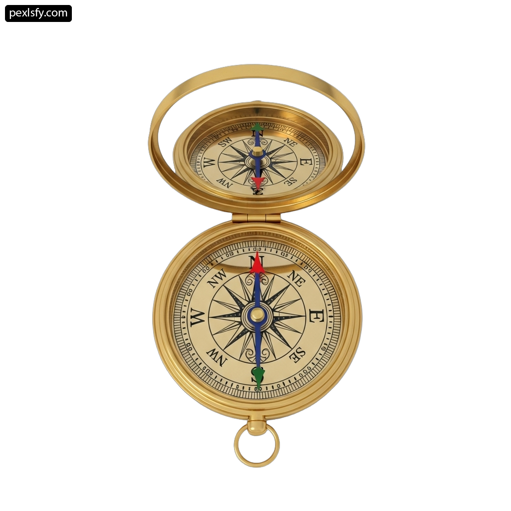 Brass compass on a white background png transparent background