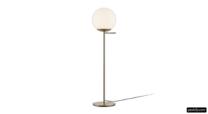Brass floor lamp with a white glass shade png transparent background