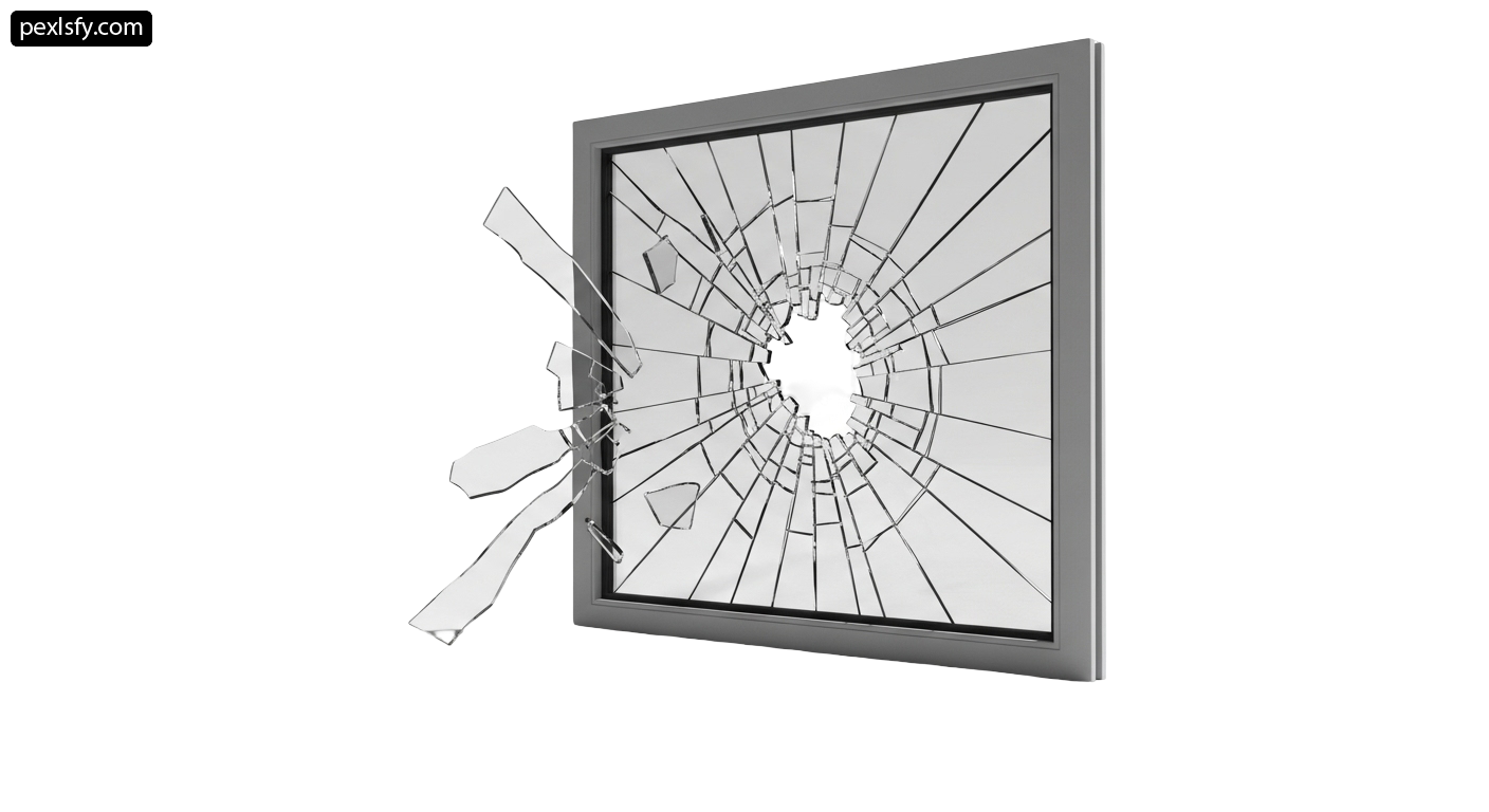 Broken window with a broken glass on it png transparent background