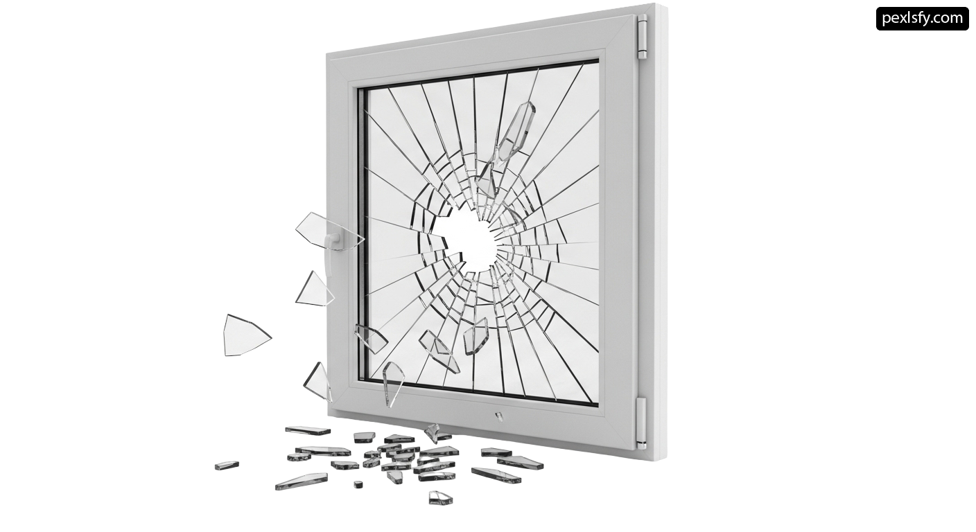 Broken window with a broken glass on it png transparent background