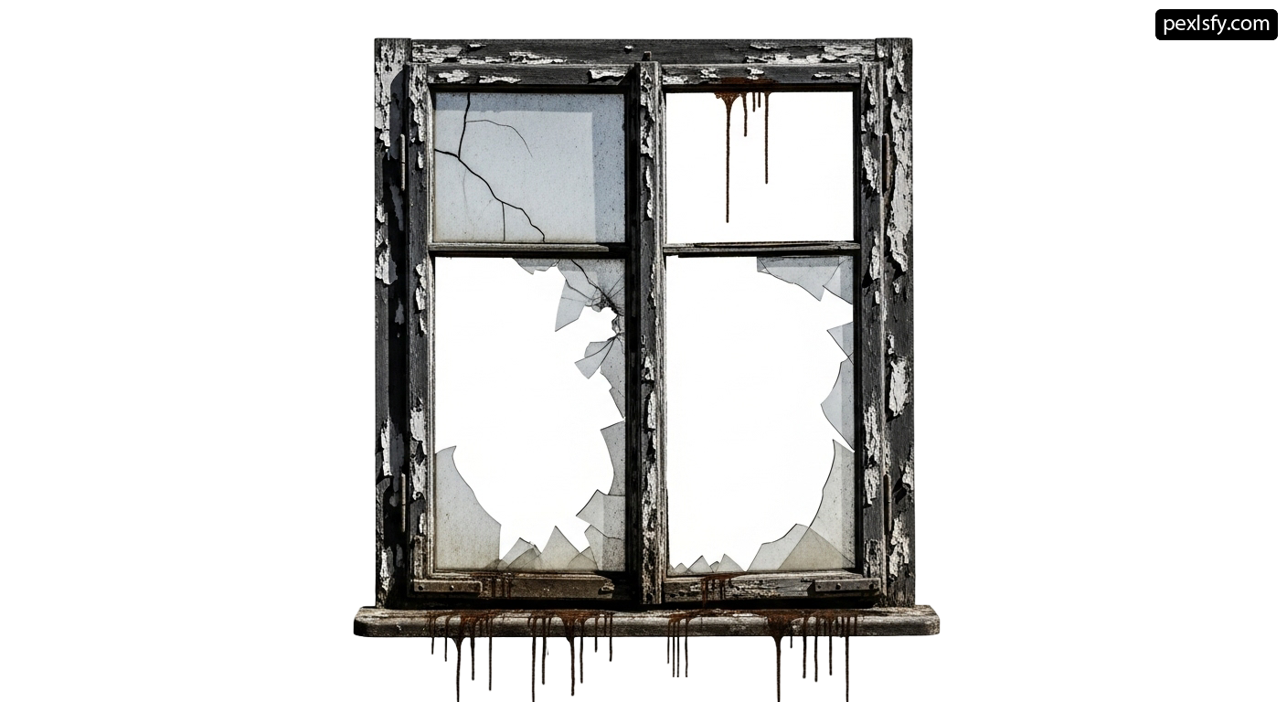 Broken window with dripping paint on it png transparent background