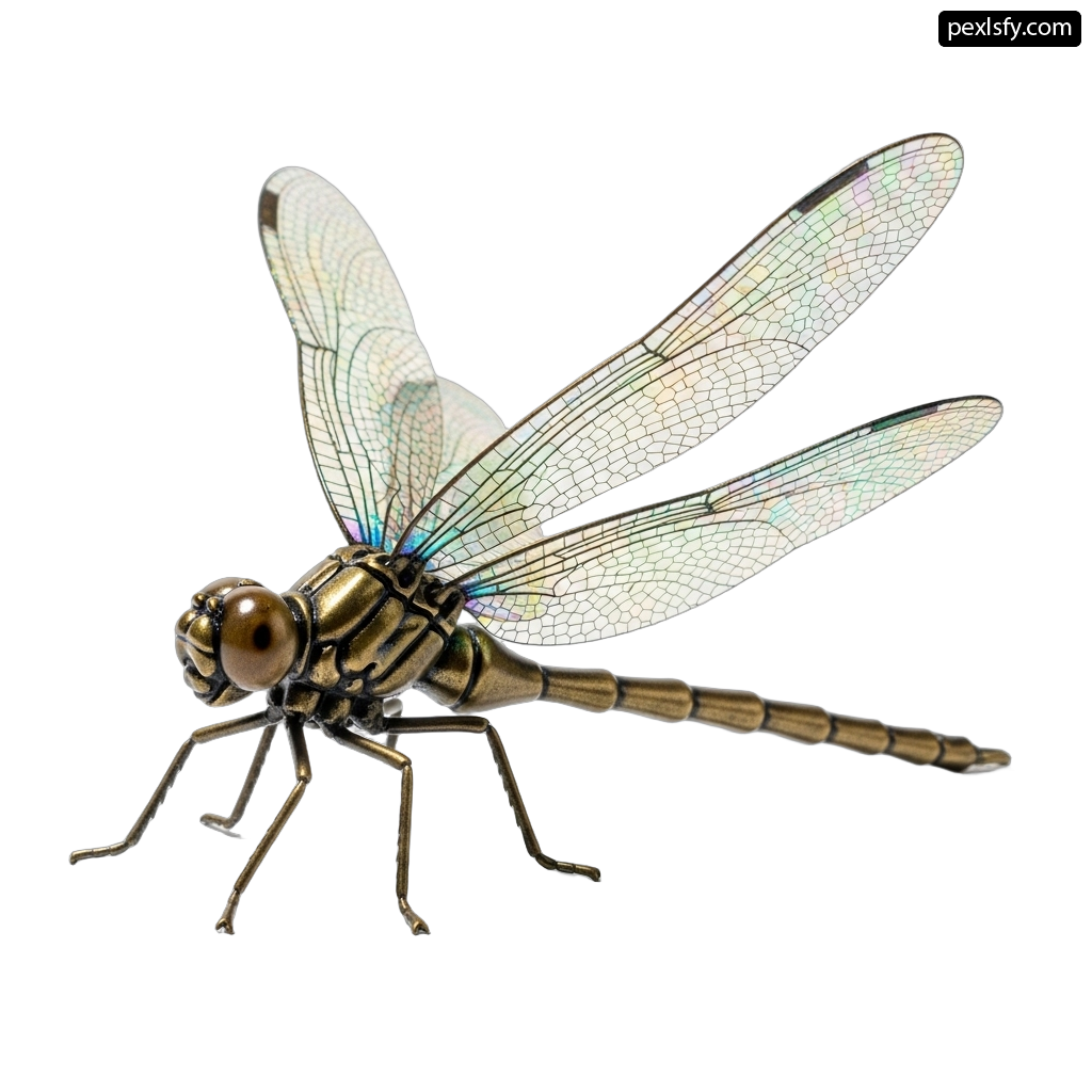 Bronze dragonfly on a white background png transparent background