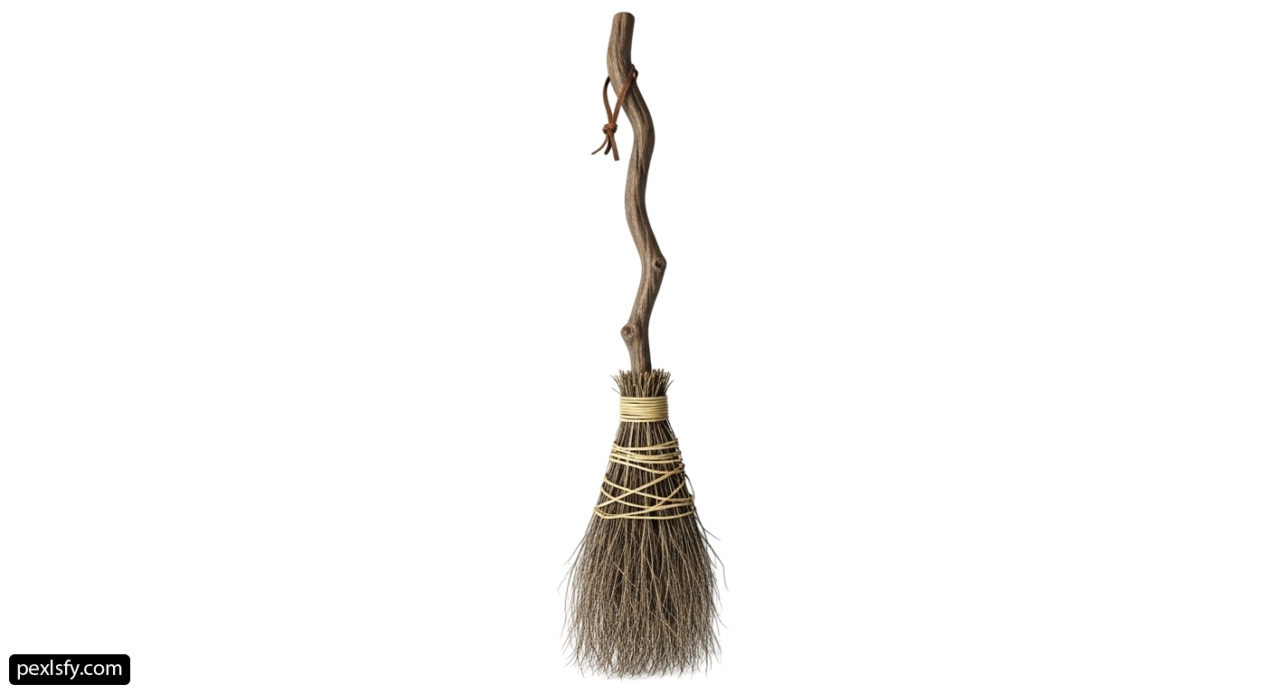 Broom with a long handle on a white background png transparent background