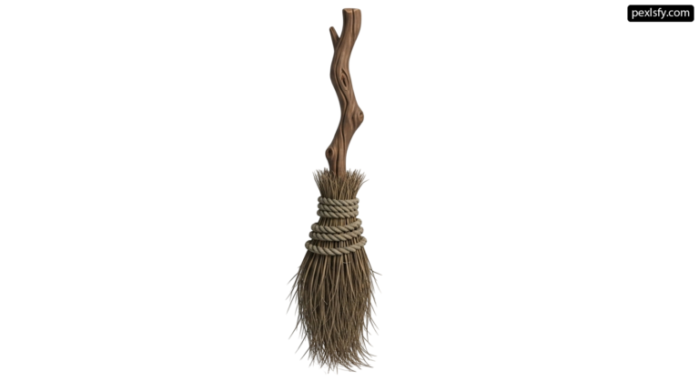 Broom with a wooden handle on a white background png transparent background
