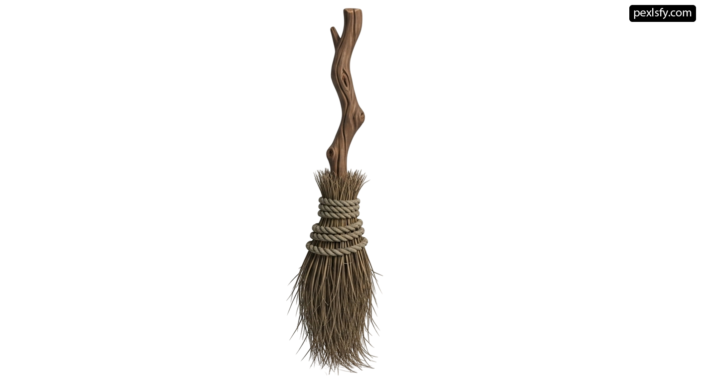 Broom with a wooden handle on a white background png transparent background