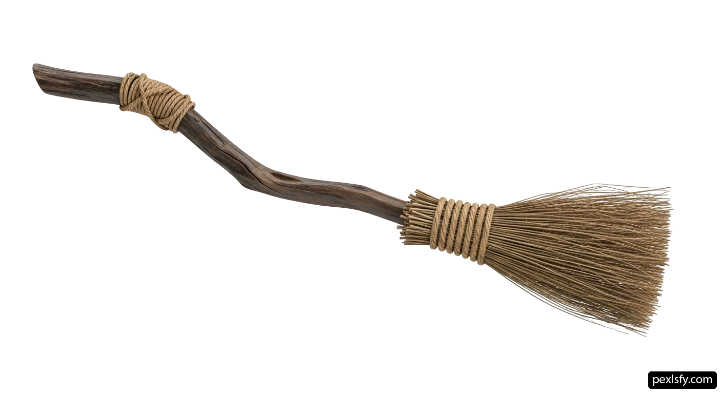 Broom with a wooden handle on a white background png transparent background