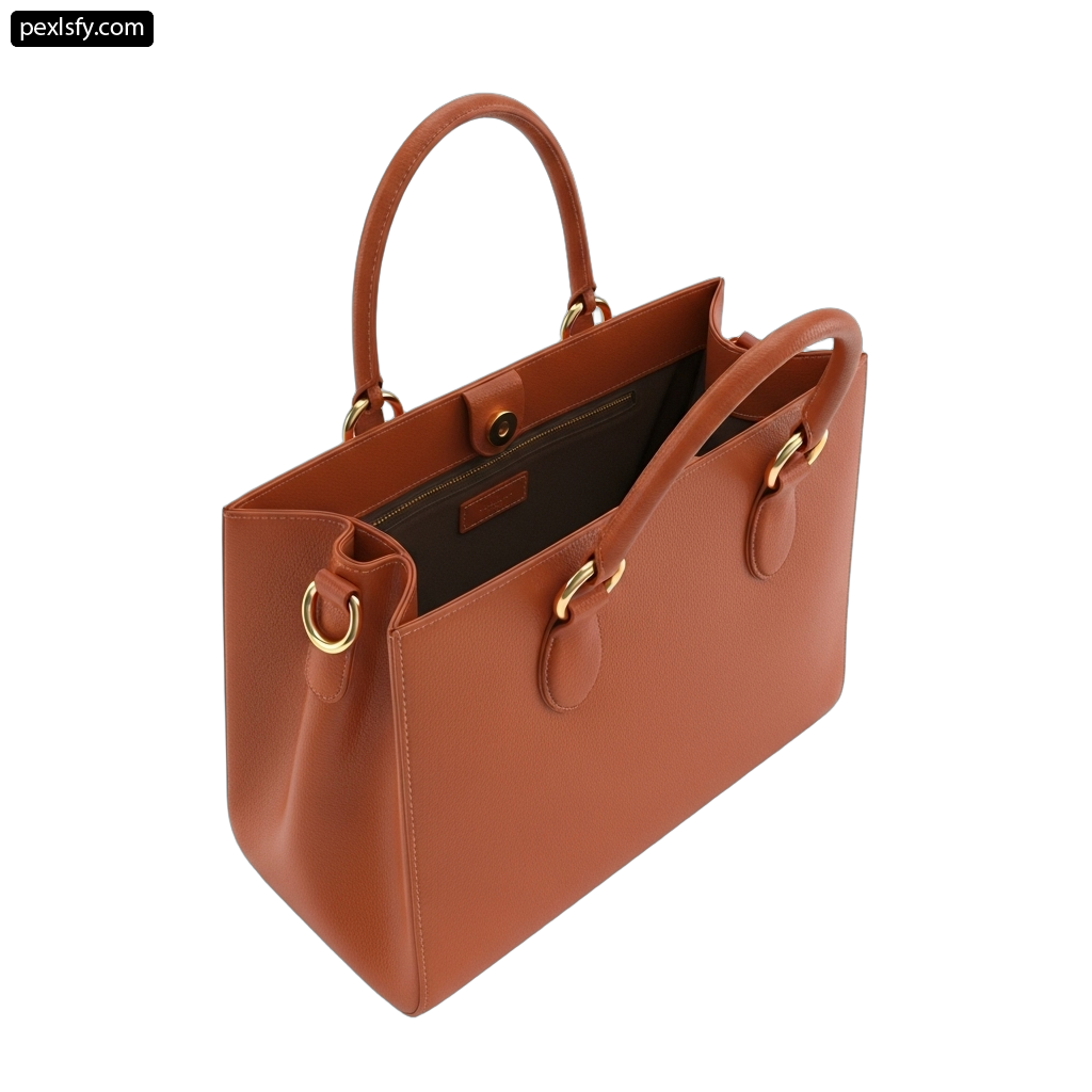 Brown handbag on a white background png transparent background