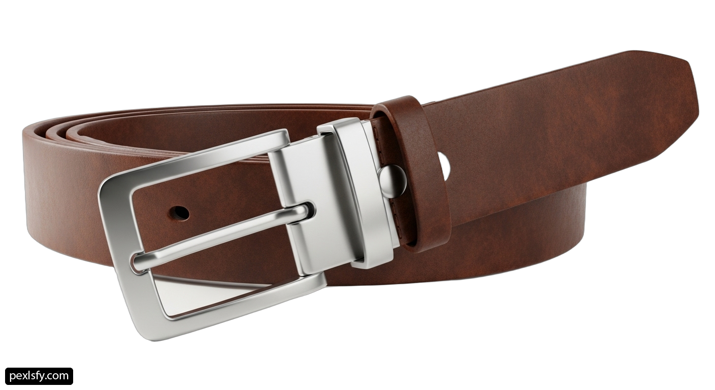 Brown leather belt with a silver buckle png transparent background