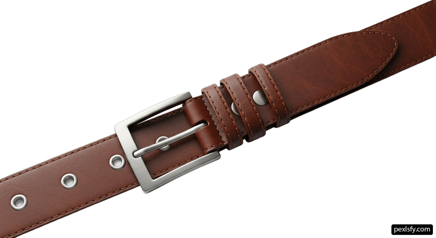 Brown leather belt with a silver buckle png transparent background