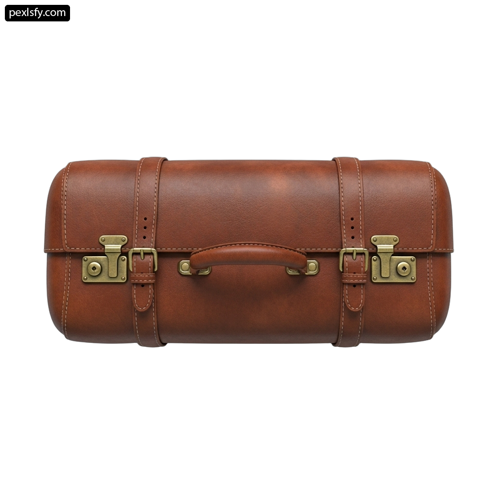 Brown leather toiletry bag on a white background png transparent background