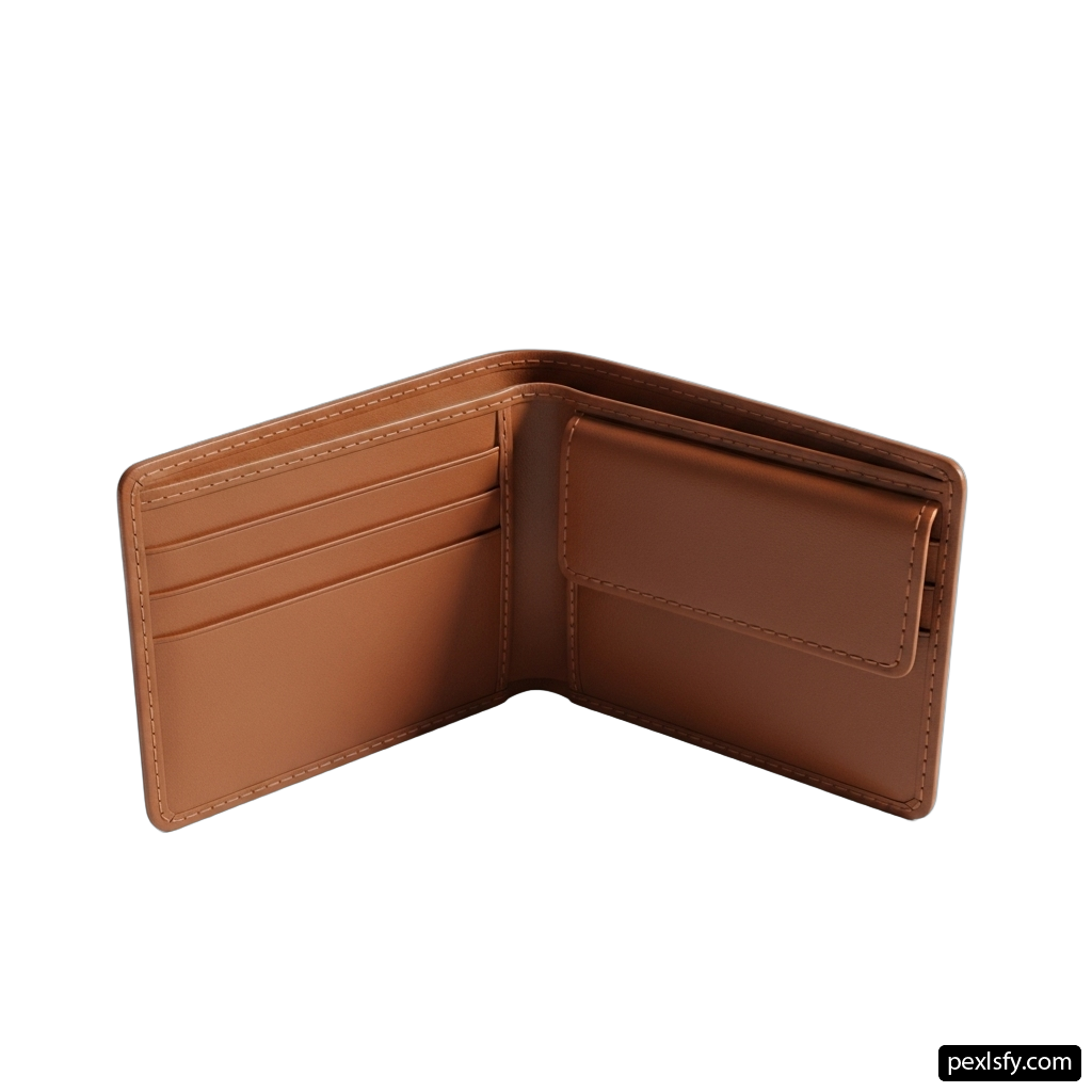 Brown leather wallet on a white background png transparent background