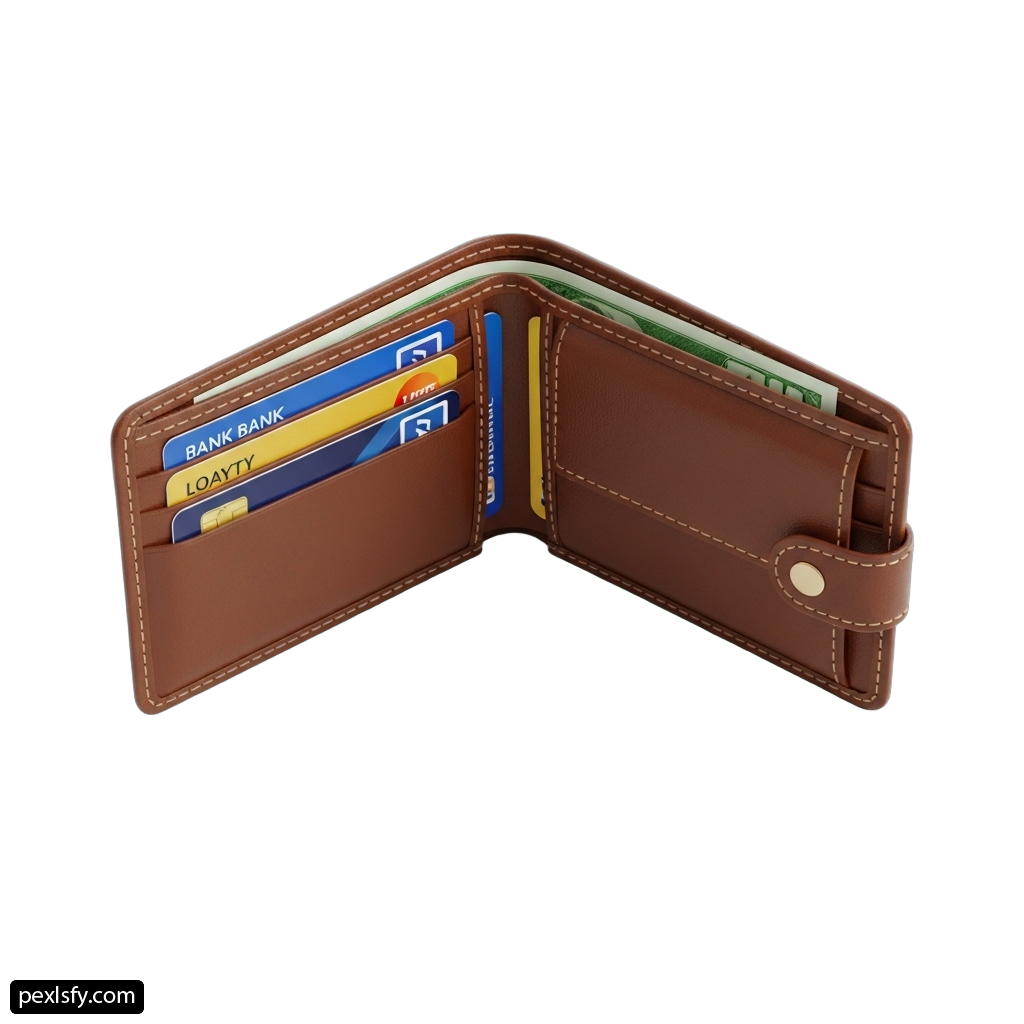 Brown leather wallet with a credit card holder png transparent background