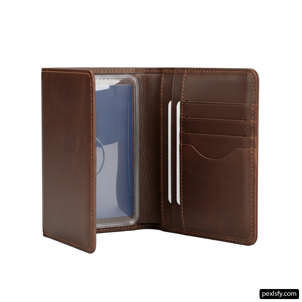 Brown leather wallet with a credit card holder png transparent background