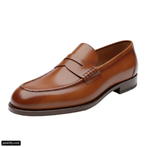 Brown loafer with a black sole on a white background png transparent background