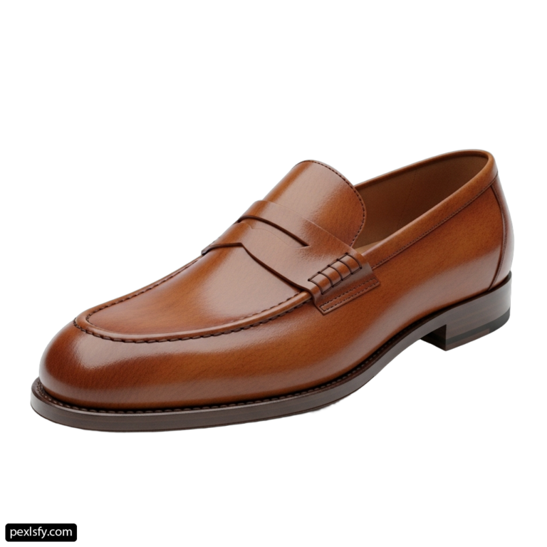 Brown loafer with a black sole on a white background png transparent background