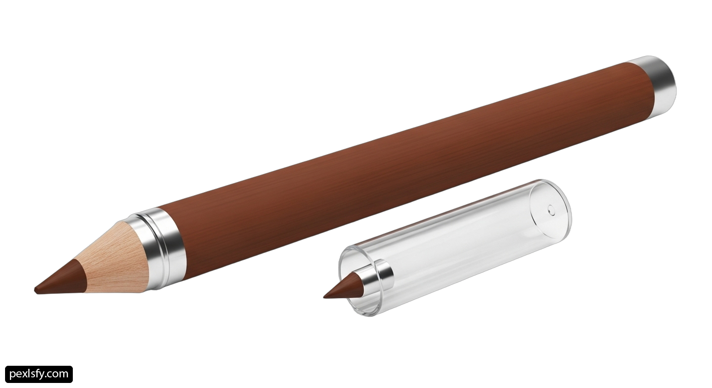 Brown pencil with a silver tip next to it png transparent background