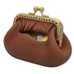 Brown purse with a gold clasp on it png transparent background