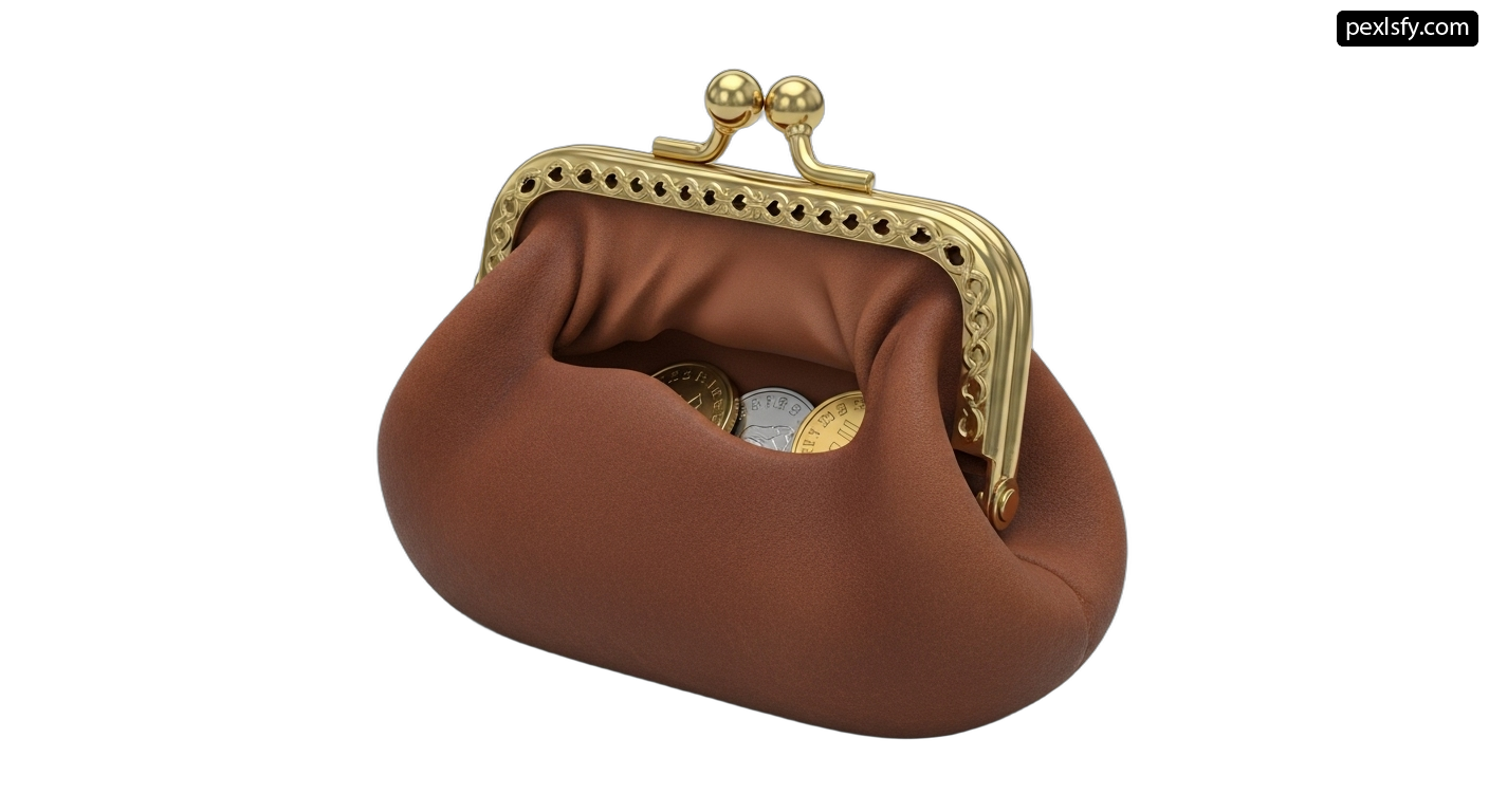 Brown purse with a gold clasp on it png transparent background