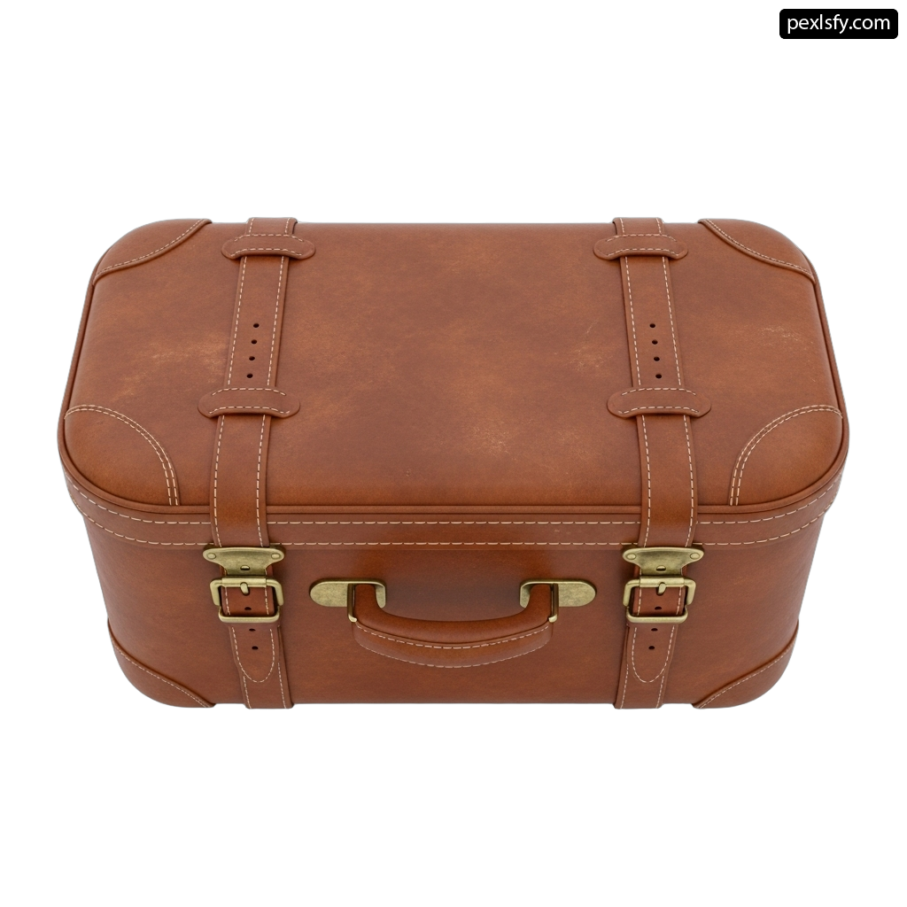 Brown suitcase sitting on top of a white surface png transparent background