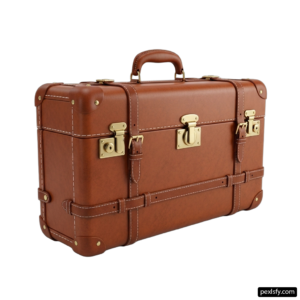 Brown suitcase sitting on top of a white surface png transparent background