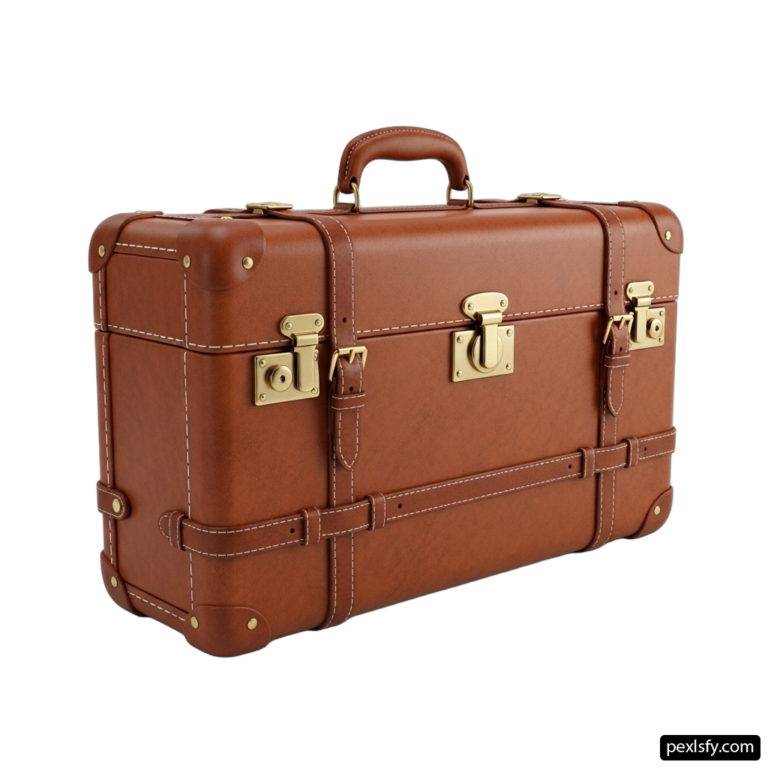 Brown suitcase sitting on top of a white surface png transparent background