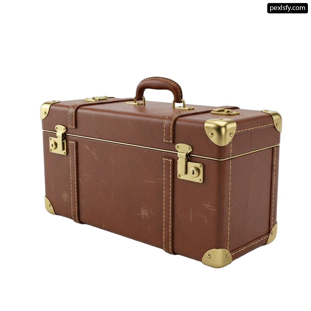 Brown suitcase sitting on top of a white surface png transparent background