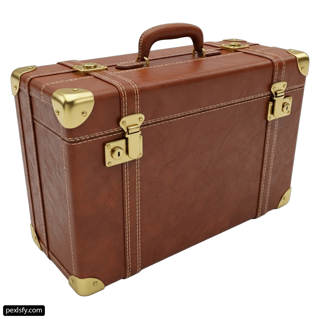 Brown suitcase with a handle on a white background png transparent background