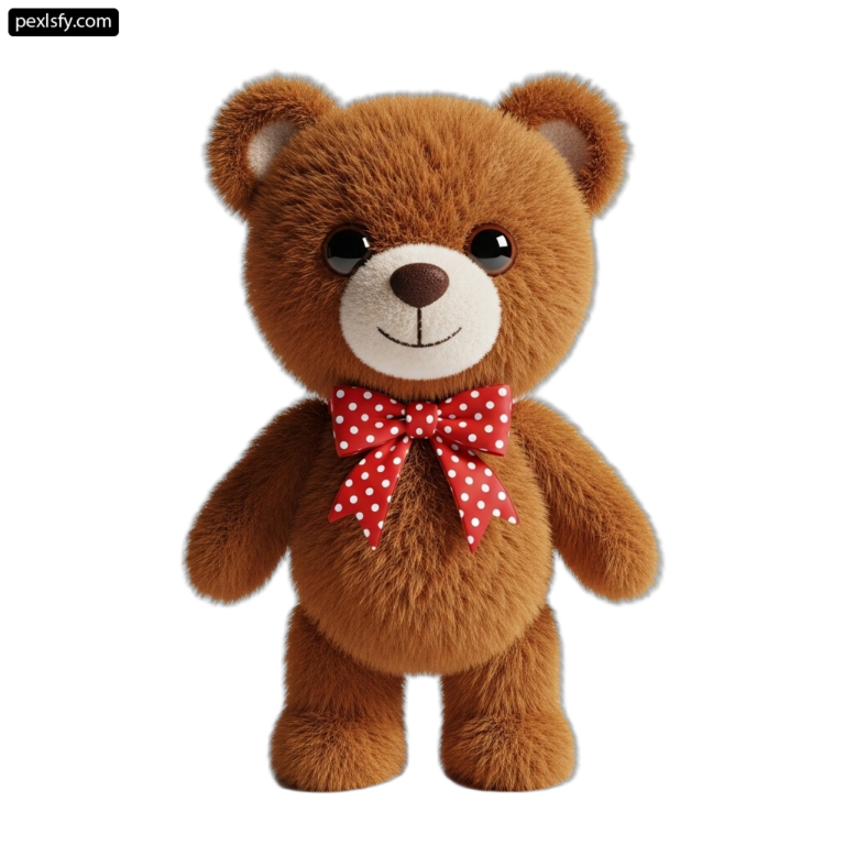Brown teddy bear with a red bow tie png transparent background