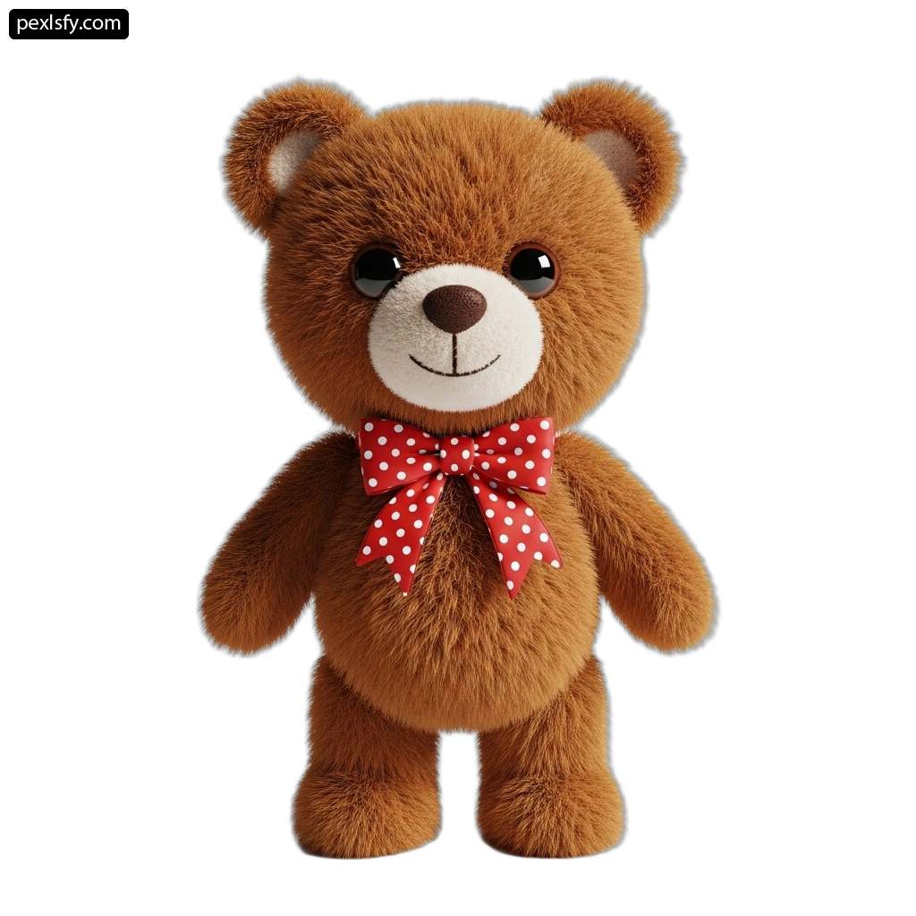 Brown teddy bear with a red bow tie png transparent background