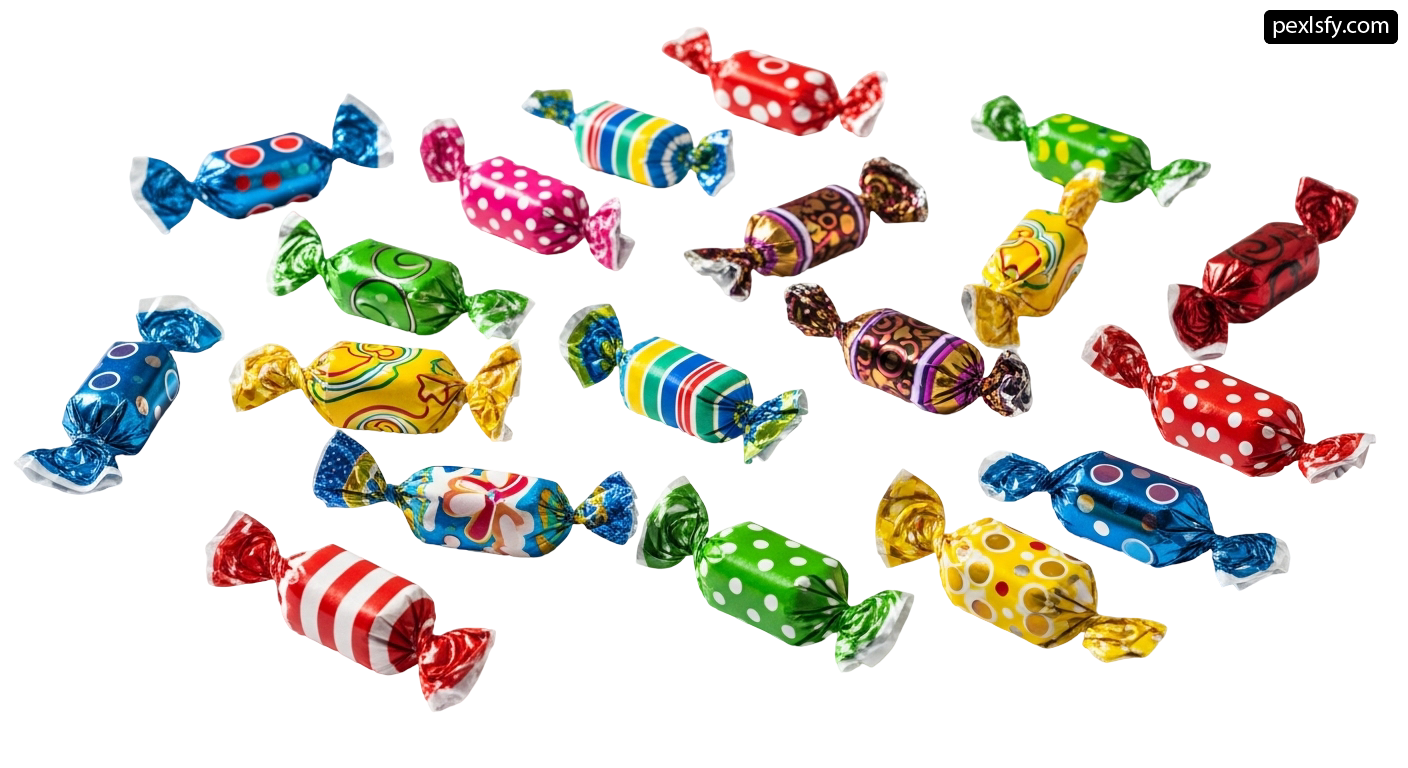 Bunch of colorful candies on a white background png transparent background