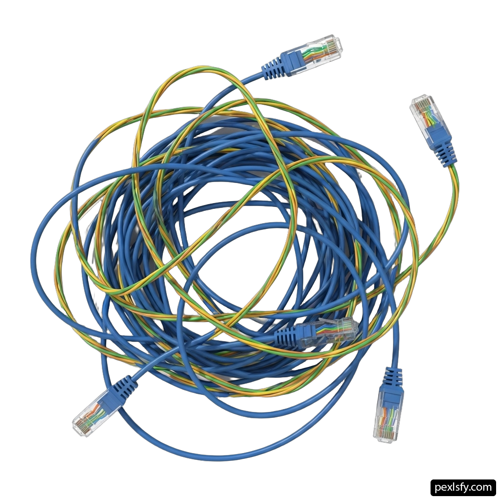 Bunch of ethernet cables on a white background png transparent background