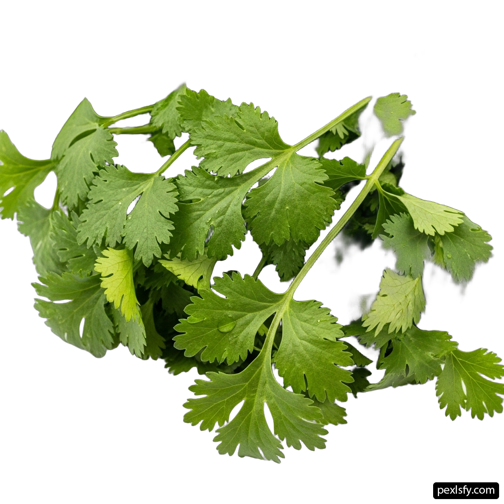 Bunch of green cilantro on a white background png transparent background