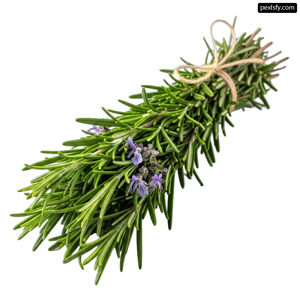 Bunch of rosemary tied up with twine png transparent background
