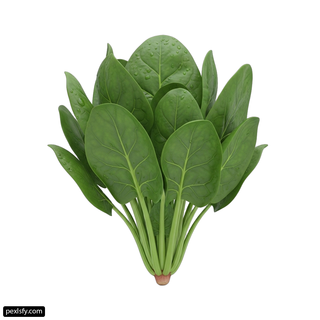 Bunch of spinach leaves with water droplets on them png transparent background