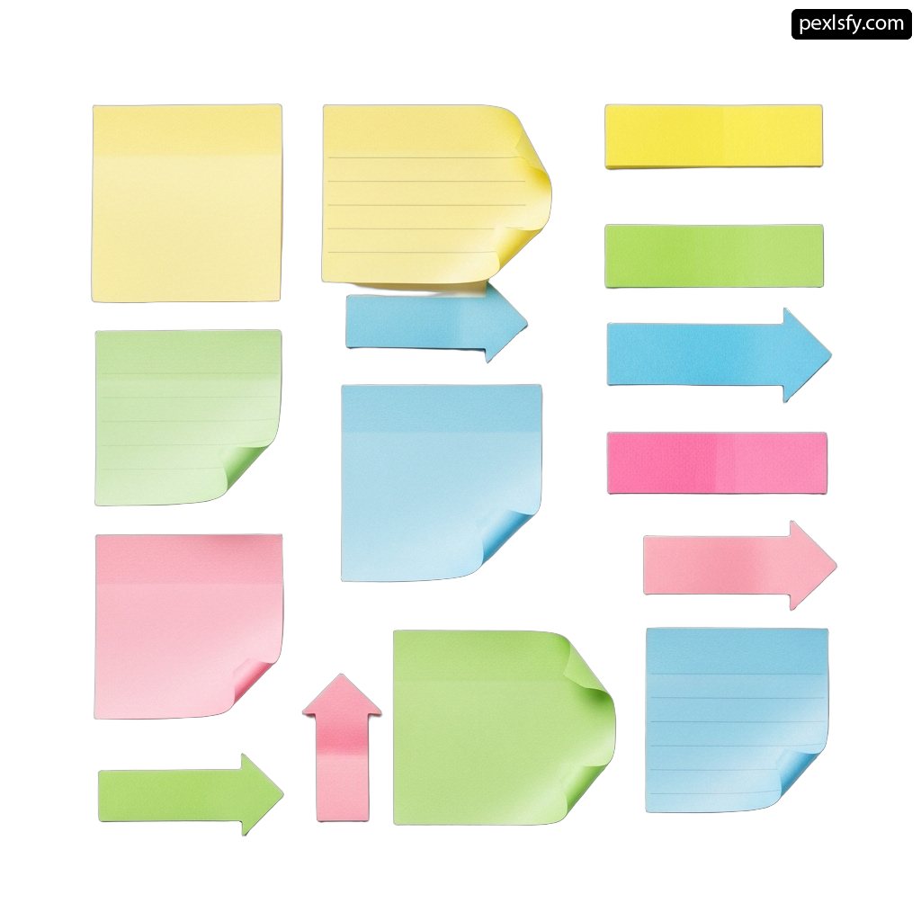 Bunch of sticky notes with arrows pointing in different directions png transparent background