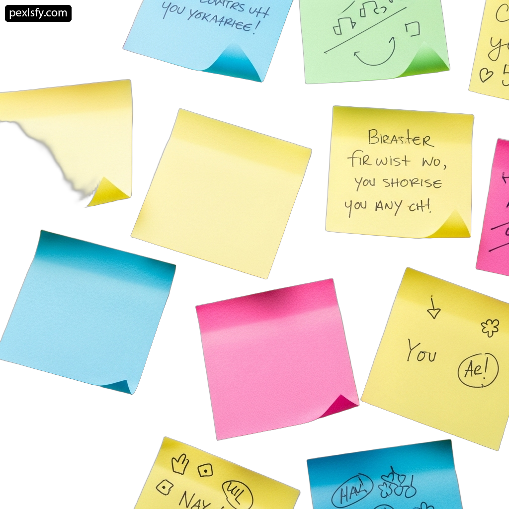 Bunch of sticky notes with different messages on them png transparent background