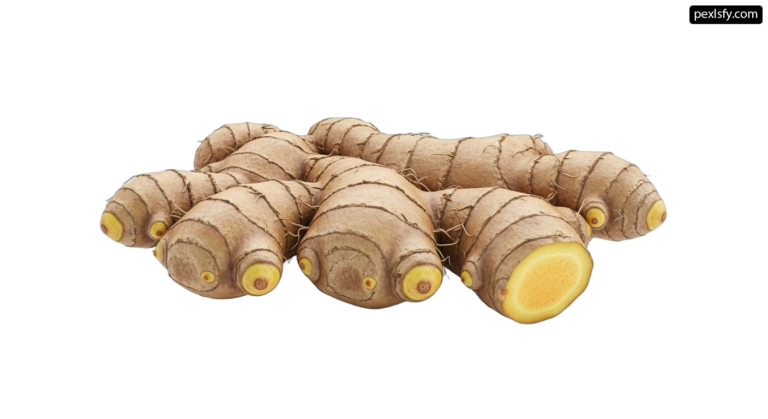 Bunch of tumeric root on a white background png transparent background