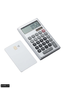 Calculator and a credit card on a white background png transparent background
