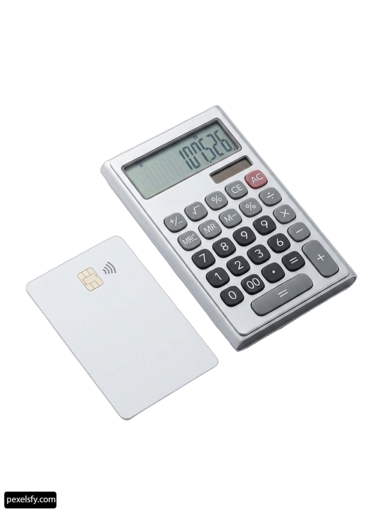 Calculator and a credit card on a white background png transparent background